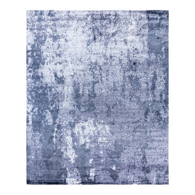 Tapis moderne noué à la main de conception unique - bleu clair, 8 pi 2 po x 9 pi 10 po Modern
