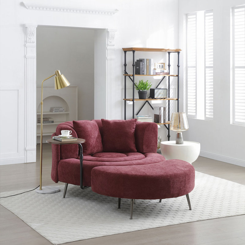 Fauteuil demi-tonneau surdimensionné en chenille avec repose-pieds, Chenille rouge