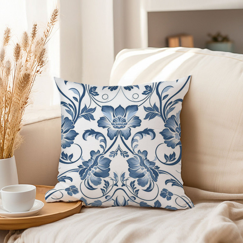 Botanical Blue Damask Pattern VI, 18"H x 18"W