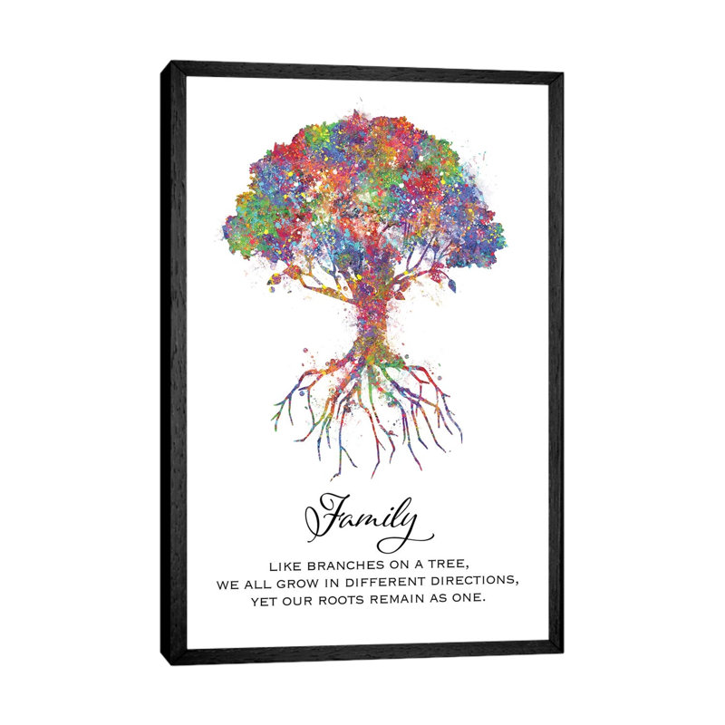 Trees Family Quote by Genefy Art - Print on Canvas, Black Framed, 66.04 cm H x 45.72 cm W