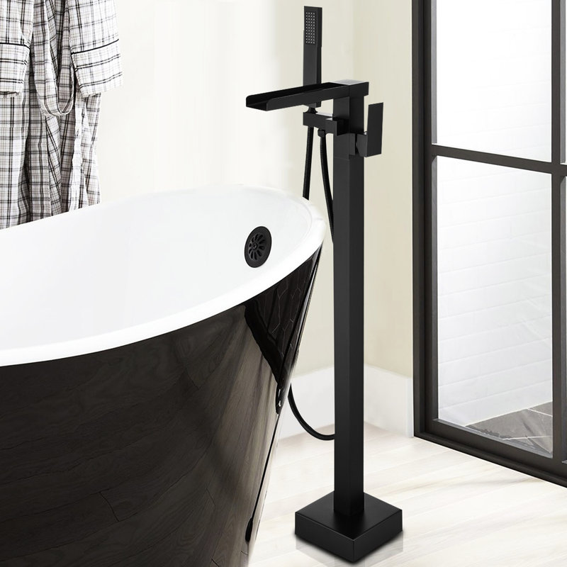 Robinet de baignoire avec douche à main en noir mat - Rouille, débit de 6 GPM, finition de soupape incluse, résistance à l'écoulement et à la corrosion, quincaillerie de fixation