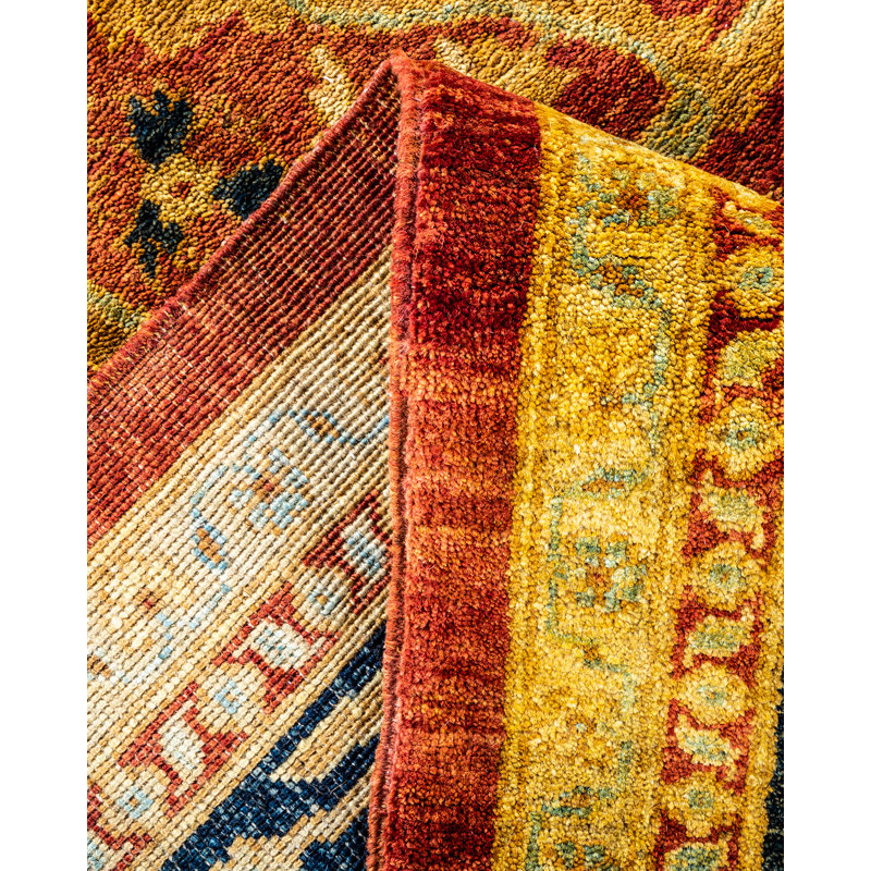 Tapis rouille noué à la main de conception unique 9 pi x 12 pi 1 po Ribh