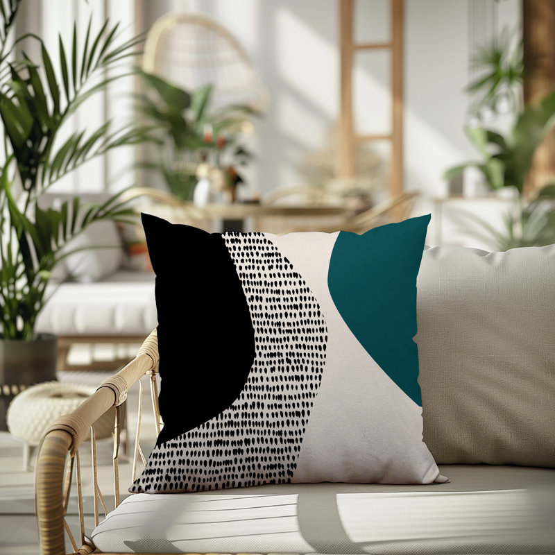 Coussin carré intérieur / extérieur pia, H 17 po x l 17 po, Émeraude / noir / blanc cassé