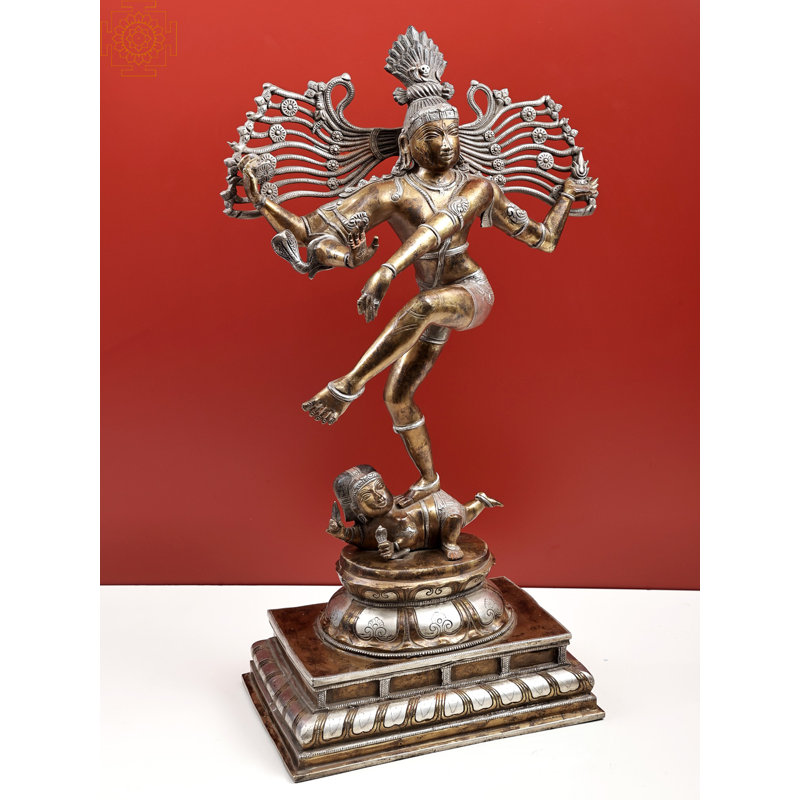 Décoration de maison en laiton 28 po Nataraja, Cuivre / argent