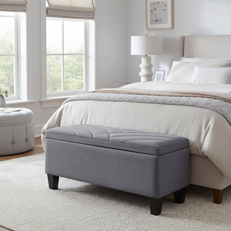 Pearl Upholstered Ottoman Storage Bench, Grey