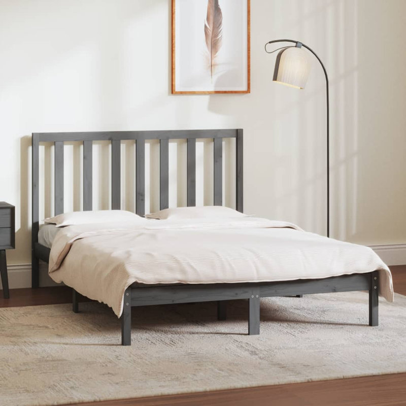 Bed Frame Solid Wood, Brown, Double (4'6)