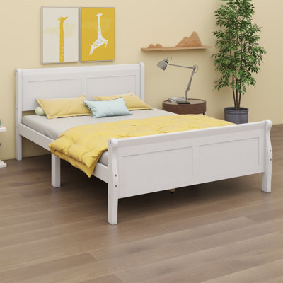 Lit plateforme en bois Marian avec tête de lit et support à lattes en bois, cadre de lit avec tête de lit 