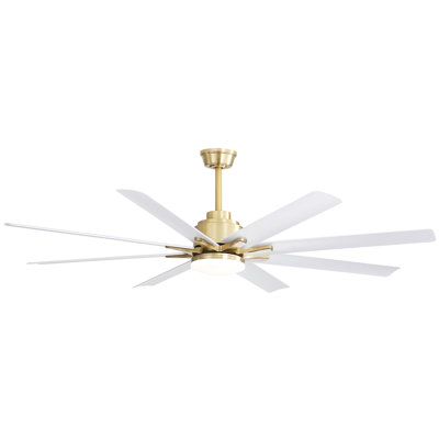 Brixham 66 Inch Large Ceiling Fan With Dimmable Led Light 8 ABS Blades Smart Remote Control Reversible DC Motor For Living Room