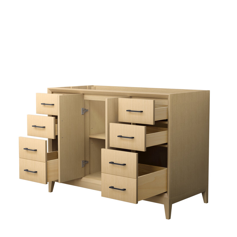 Janna 48" White Oak Freestanding Single Vanity with Marble Top and Matte Black Hardware