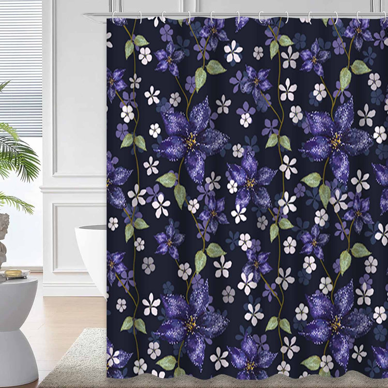 Magnifique rideau de douche à motif floral bleu vif sans couture avec 12 crochets, L 72 po x l 72 po