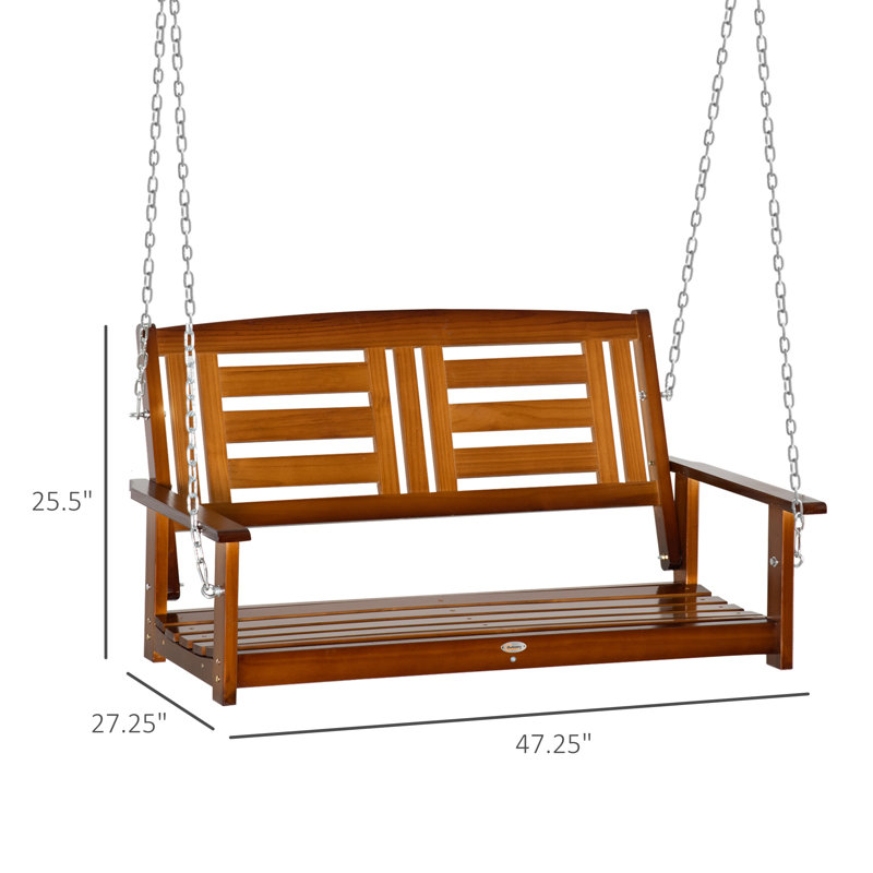 Teak and Pine Two-Person Outdoor Porch Swing with Chains