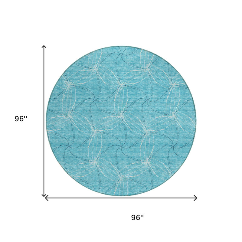 Tapis rond lavable intérieur / extérieur 8 pi Aqua and Ivory
