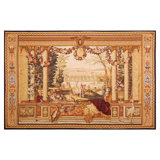 1875s Antique Beige Field European Landscape Victorian Flat Weave Wool Tapestry