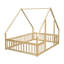 Lit pleine grandeur en bois en forme de maison avec garde-corps et clôture pour chambre d'enfant - Naturel