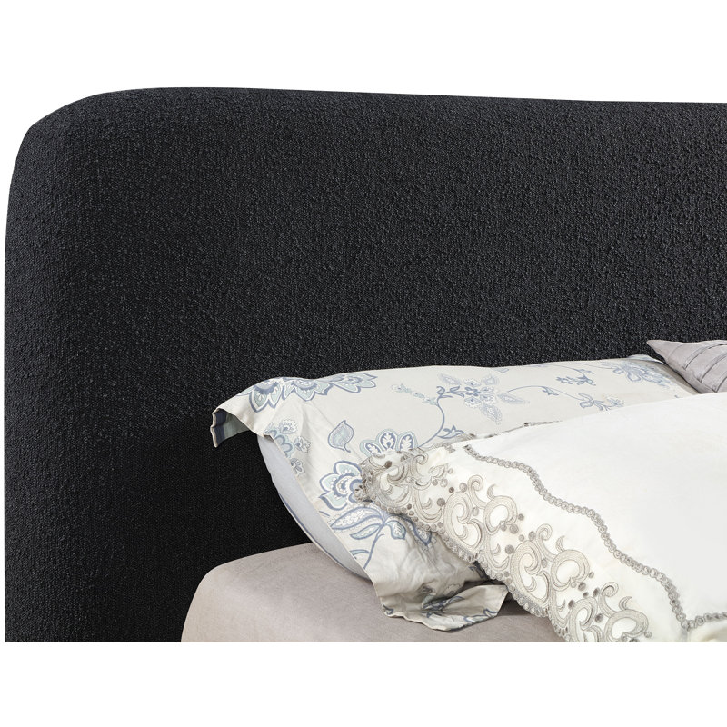 Lit plateforme tapissier Rigby, Tissu bouclé noir, Grand