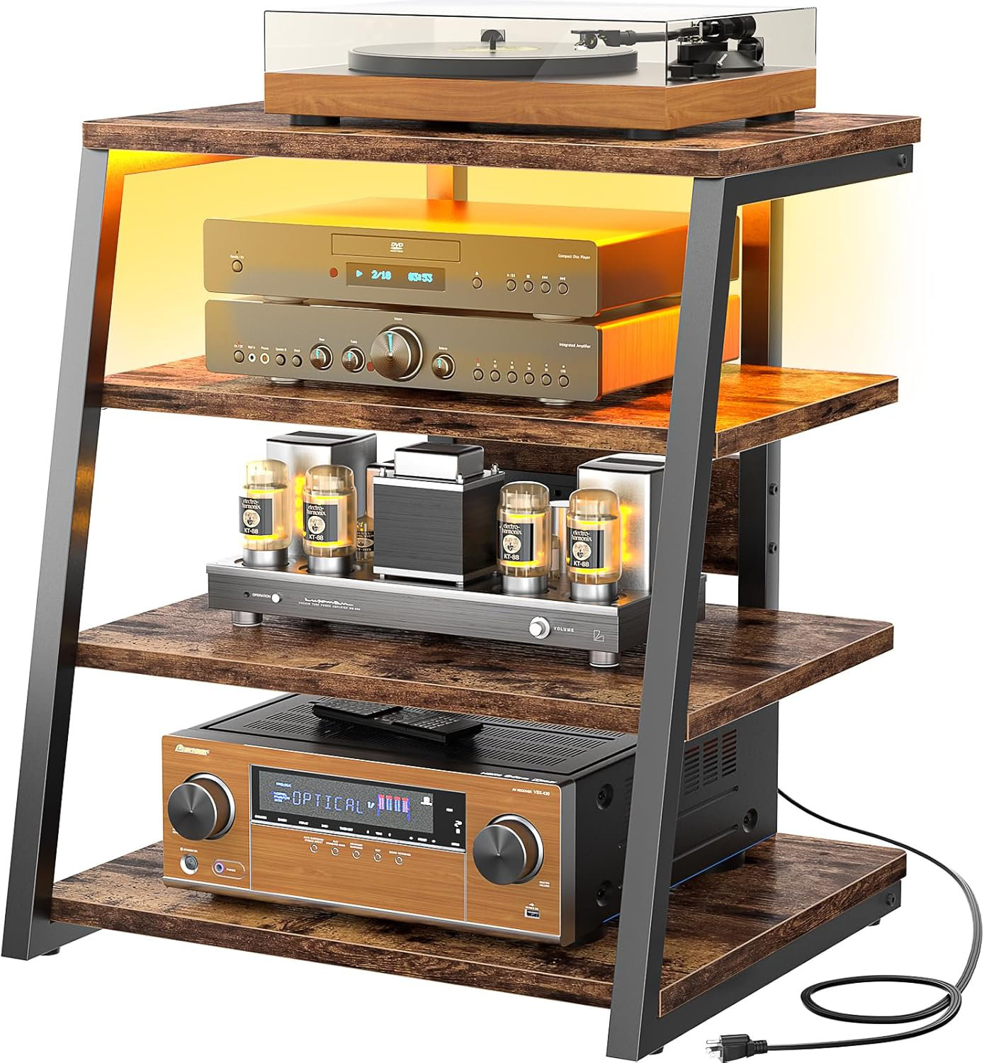 17 Stories 4-Tier AV Media Stand with Power Strips, Stereo Stand with ...