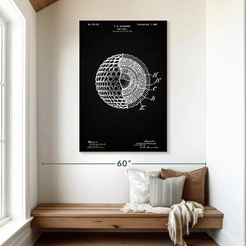 Affiche rétro d'une balle de golf noire, H 48 po x l 32 po