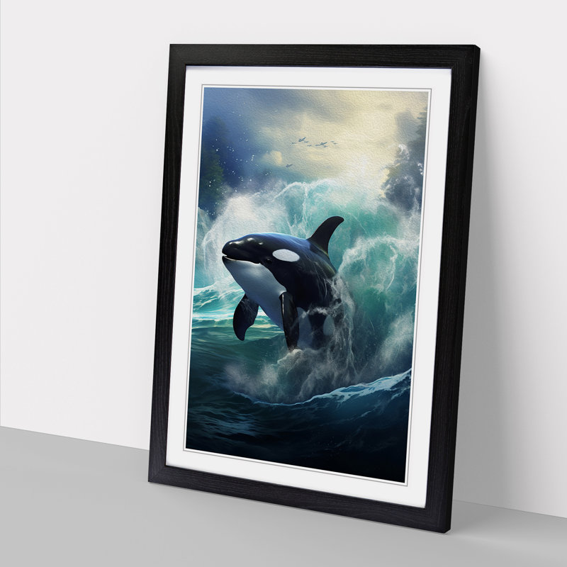 Orca Whale Realism - Single Picture Frame Print on Wood, Black Framed, 34cm H x 25cm W x 2cm D
