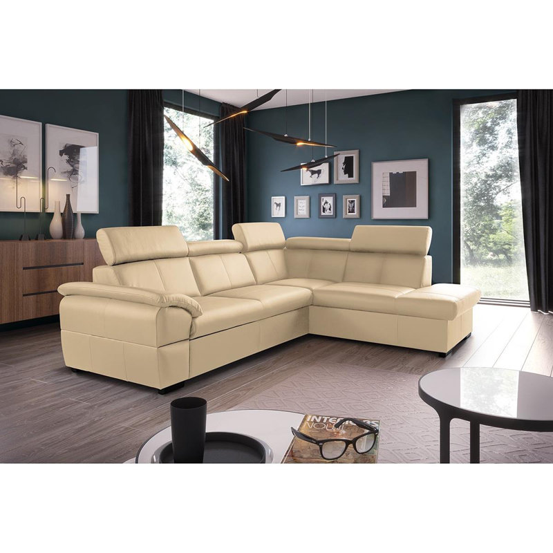 Edena Leather Corner Sofabed, Right Hand Facing, Beige