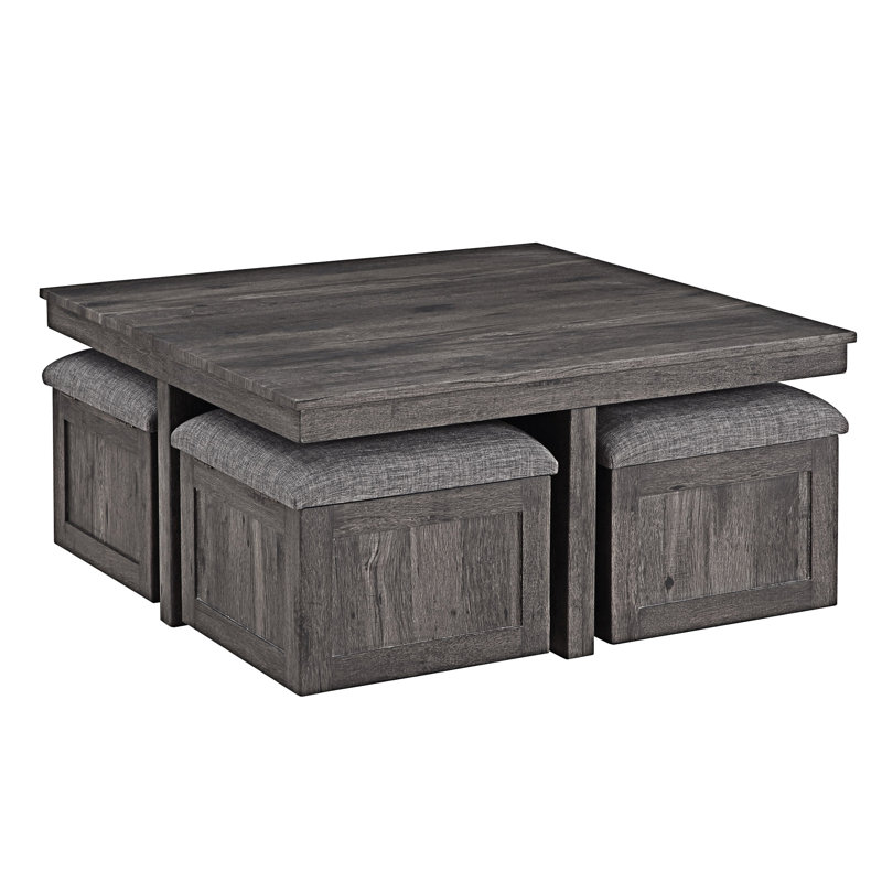 Table basse en bois rustique avec tabourets de rangement