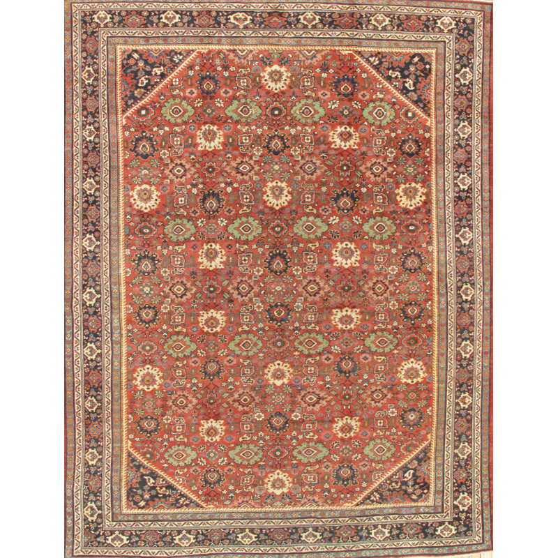 Elegant Antique Khotan 10' x 14' Hand-Knotted Red Wool & Silk Area Rug