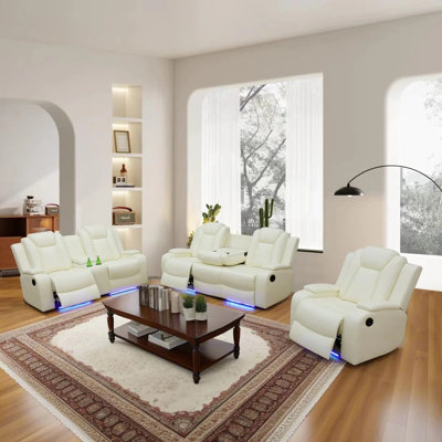 3 Pieces Breathing Leather Power Relining Home Theatre Sofa Set, With Middle Console,wireless Charging,storage
