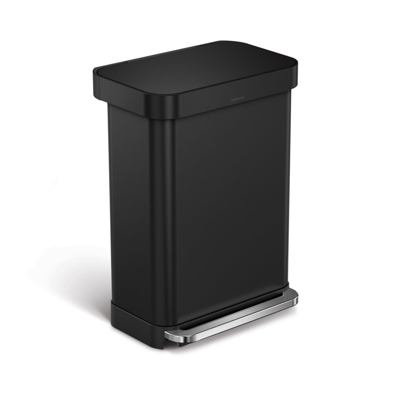 simplehuman 55L rectangular pedal bin with liner pocket, matte black steel
