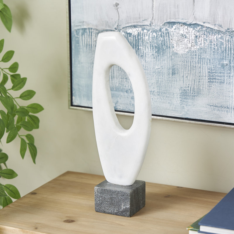 Cole And Grey Marble Angled Cutout Abstract Sculpture With Black Block Base