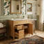 Meuble-lavabo sur pied 36 po avec lavabo en céramique, armoire en bois massif avec tiroir à 45 ° et 3 tiroirs de rangement, bois naturel