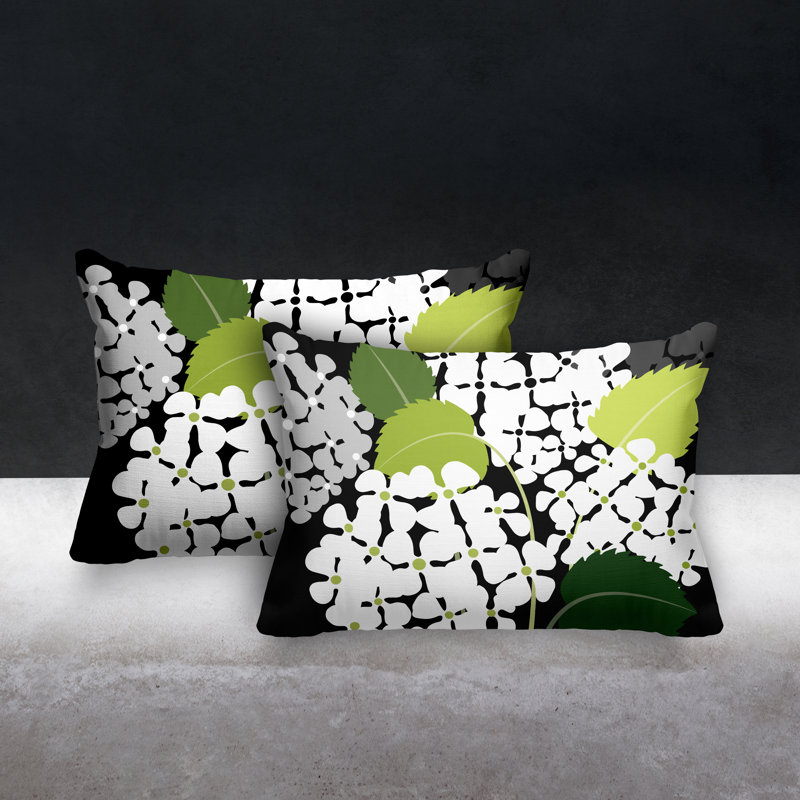 Floral Outdoor Reversible Throw Pillow, Black