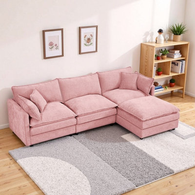 102 Inch Modular Sectional Sofa L-Shaped 3-Seater Living Room Couch With Removable Ottoman Cloud Comfort DIY Combination