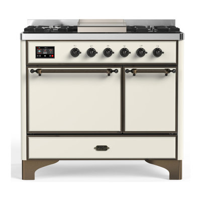 Cuisinière à carburant double de 40 po avec 6 brûleurs scellés et plaque chauffante Majestic III Series en blanc antique (gaz naturel, garniture brunie)