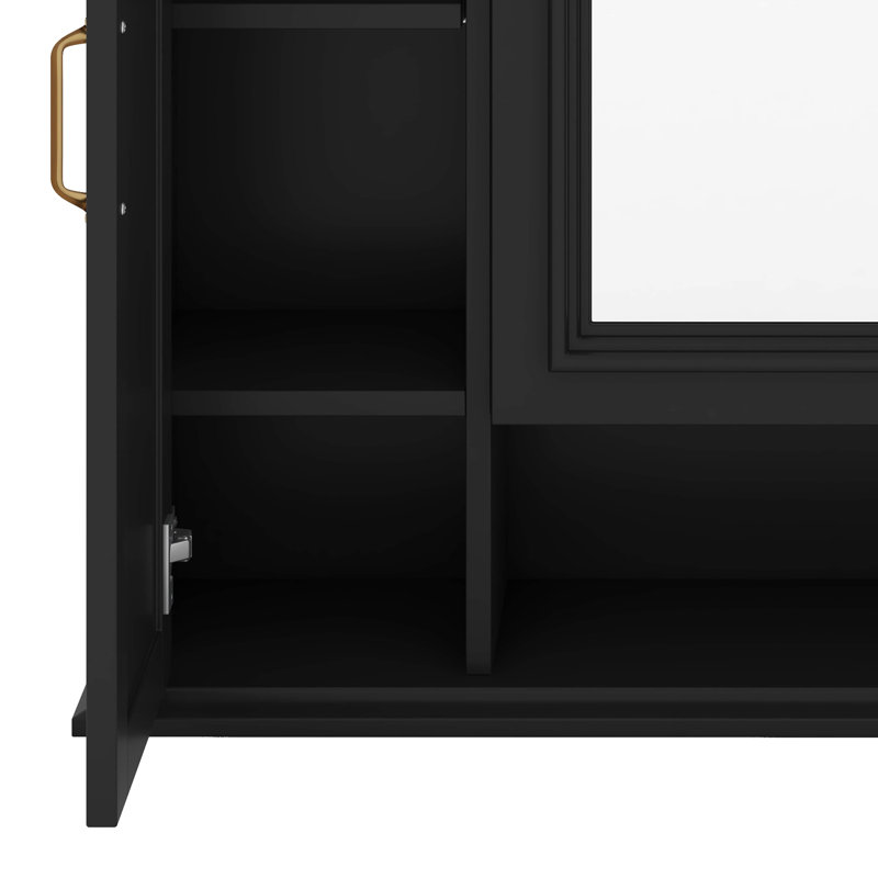 Armoire de rangement murale 36 po, armoire à pharmacie murale avec tablettes ouvertes, armoire à miroir avec 3 portes, Black