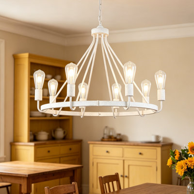 8 - Light 29 inch Rustic Vintage Round Wagon Wheel Chandelier