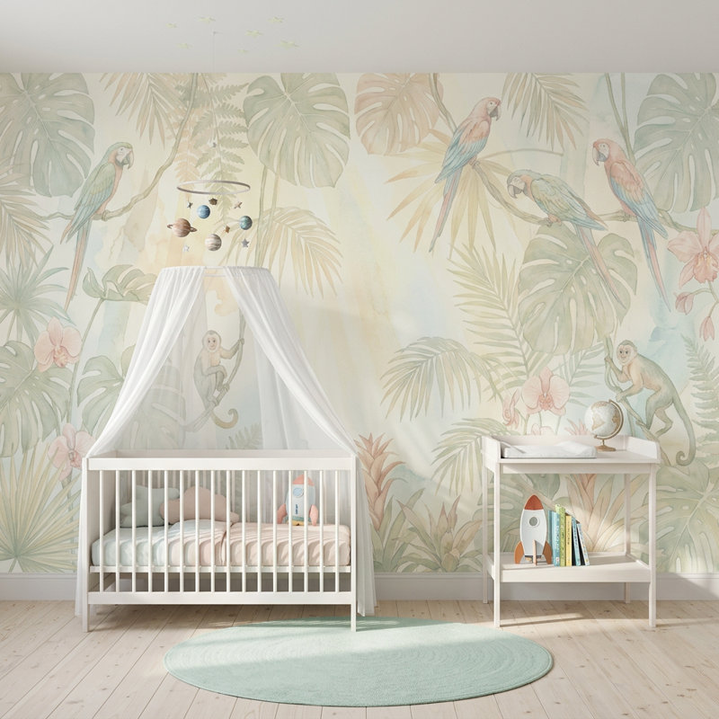 Papier peint tropical, aquarelle, décoration de feuillage de jungle amovible, 100 po x 96 po, Peler et coller
