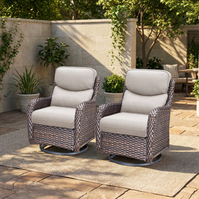 Smile 2 - Person Outdoor Seating Group PE Wicker Swivel Glider Chair With Cushions by Hummuh