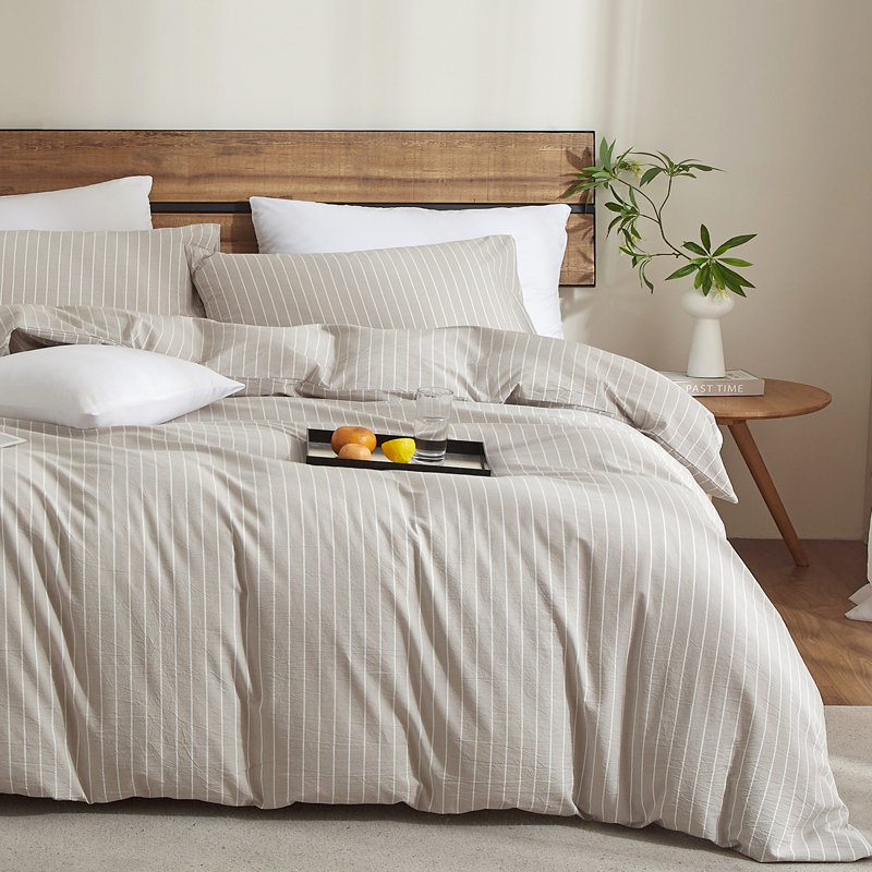 Ensemble de housse de couette XINMIANFANG, Beige gris / blanc, Housse de couette double + 2 taies d'oreiller stan