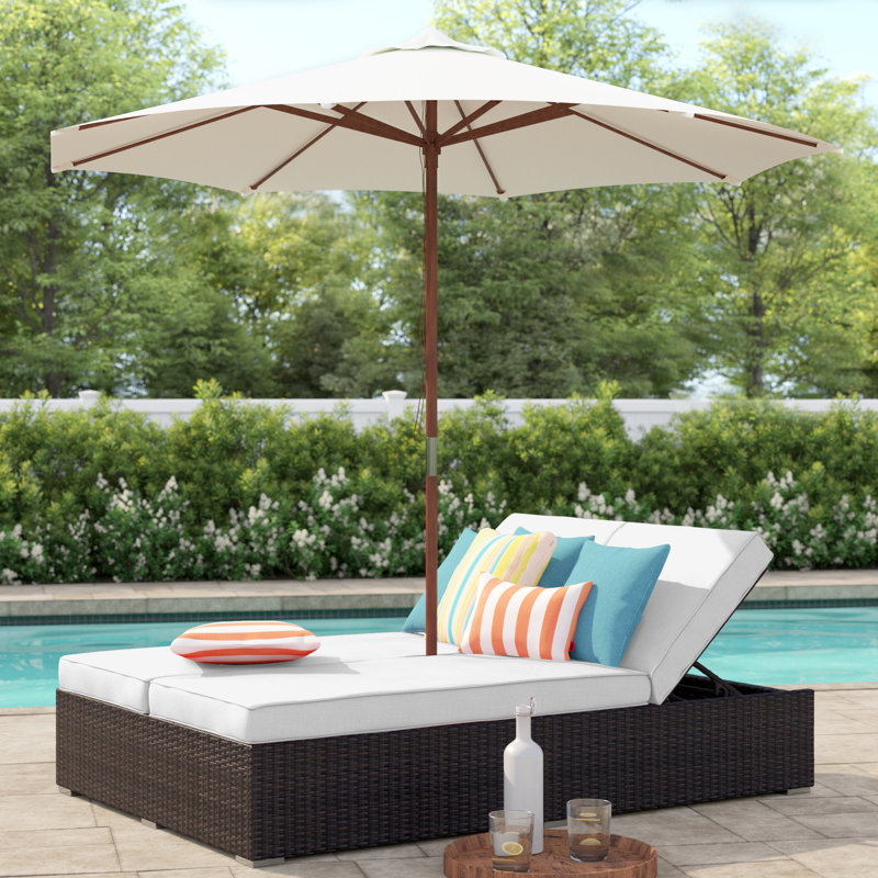 Convene Outdoor Patio Double Chaise Lounge Chair and Umbrella Set in  Espresso White
