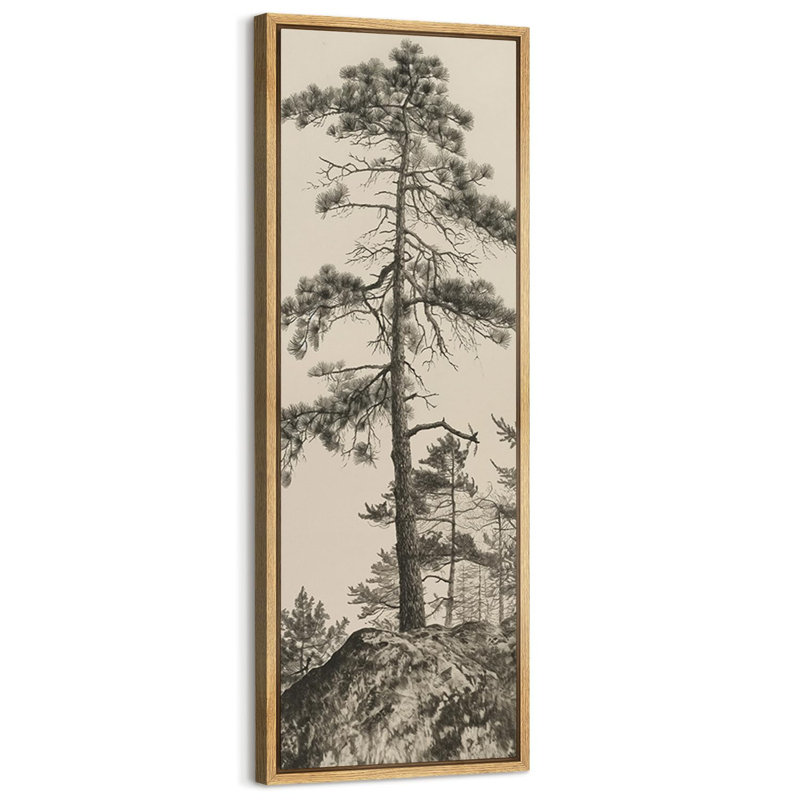 Vintage Pine Tree Landscape Modern Rustic Artwork - Extra Large Framed Wall Art Canvas Print, 60" H x 20" W