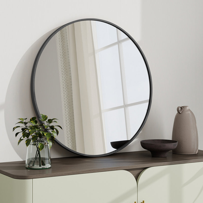 Aluminium Framed Wall Mounted Mirror, Black, 28" x 28"