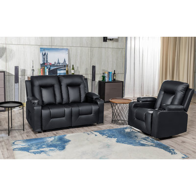 Ensemble de canapé inclinable, causeuse inclinable manuelle avec porte-gobelets, canapé inclinable en cuir reconstitué Chanah adapté aux meubles de salon