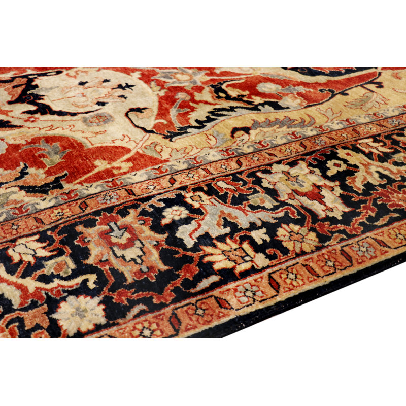 Bidjar Hand Knotted Wool Geometric Area Rug in Rust / Navy