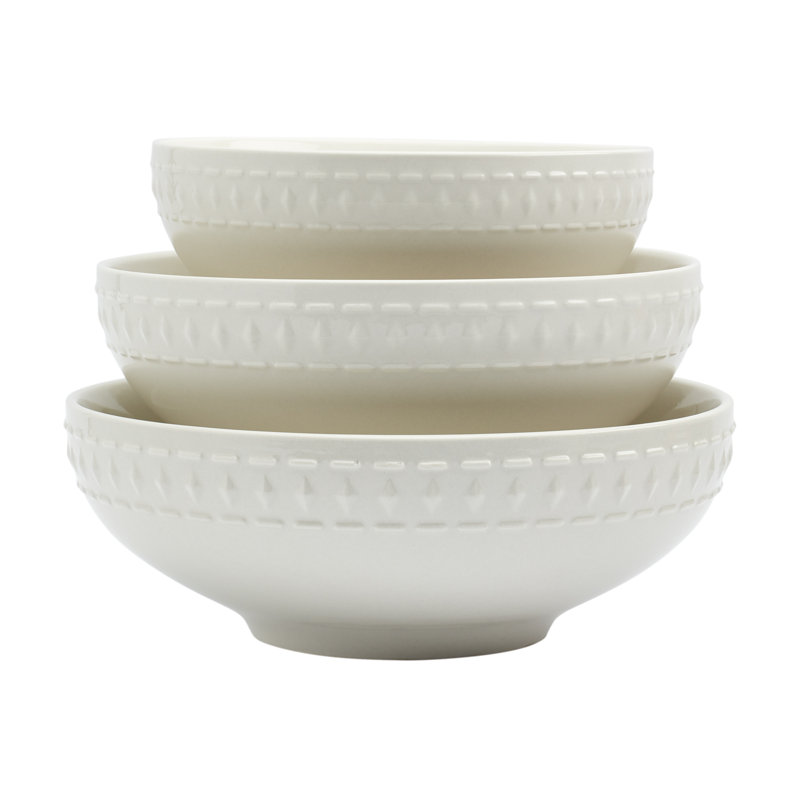 Ivory Embossed Ceramic 3-Piece Serving Bowl Set