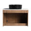 Meuble-lavabo de 183 cm avec lavabo en céramique décorative, 1 tablette de rangement, 4 portes à fermeture amortie, base en contreplaqué – Style de salle de bain contemporain, imitation chêne, dalle en pierre blanche, charnières silencieuses pour un gain de place