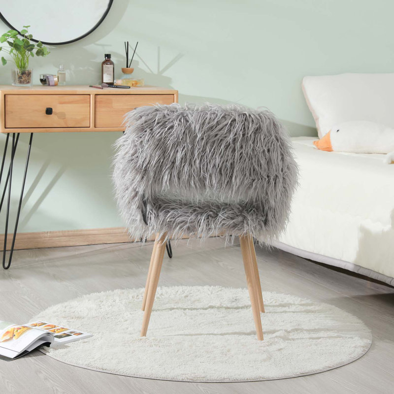 Fauteuil de maquillage rembourré, Fausse fourrure grise