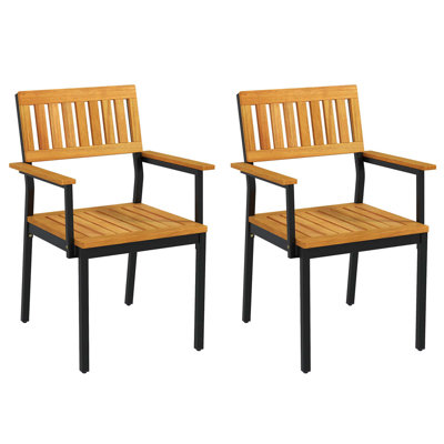 Ensemble de 2 chaises de salle à manger avec accoudoirs confortables à dossier incliné en bois d'acacia