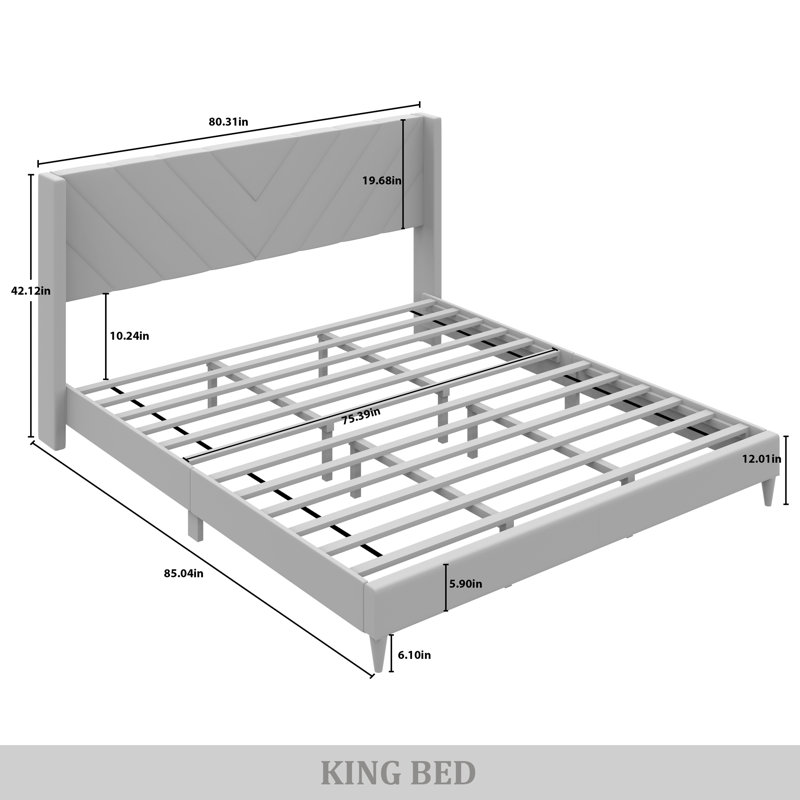 Elegence Wingback Platform Bed, King, Silver Gray