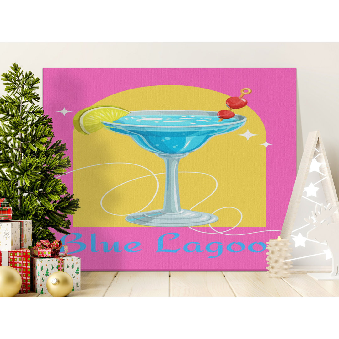 Vibrant Blue Lagoon Cocktail Canvas Art, Retro Bar Cart Decor, Fun Y2K Aesthetic Wall Hanging for Kitchen & Parties