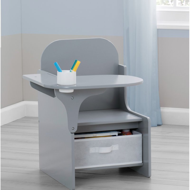 Gray Fabric and Wood Kids Chair Desk with Storage Bin