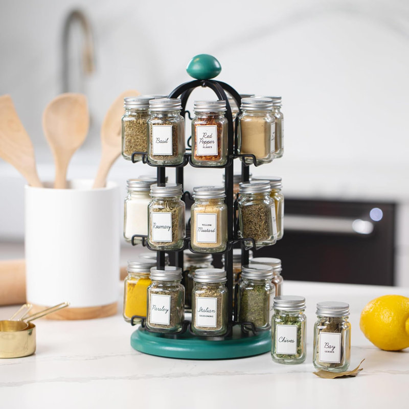 24 Jar Revolving Spice Rack With Spices Included, Spice Organizer For Kitchen Countertop